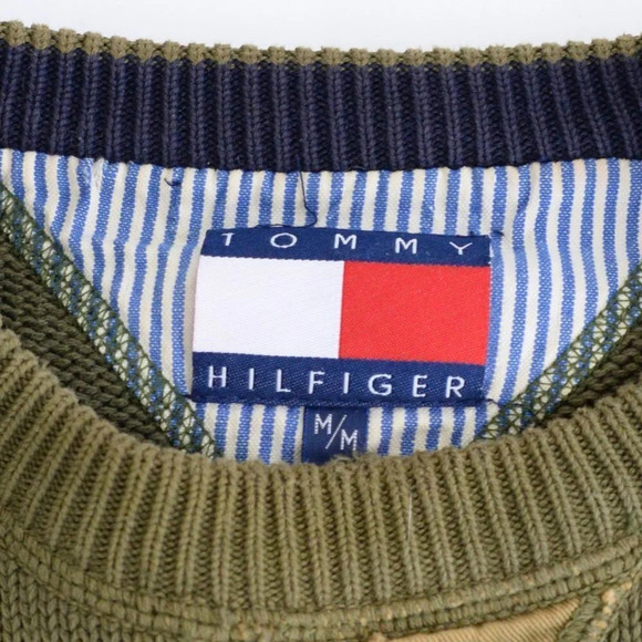 Vintage Y2K Tommy Hilfiger Olive Green  Crewneck Knit Sweater Size Medium - Picture 7 of 13